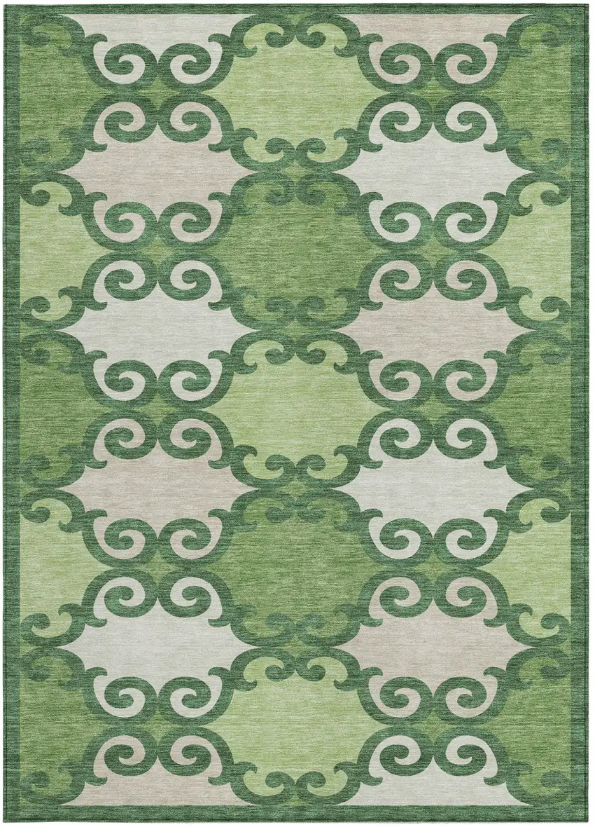 Green And Ivory Trellis Washable Indoor Outdoor Area Rug Photo 7