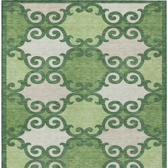 Green And Ivory Trellis Washable Indoor Outdoor Area Rug Photo 6