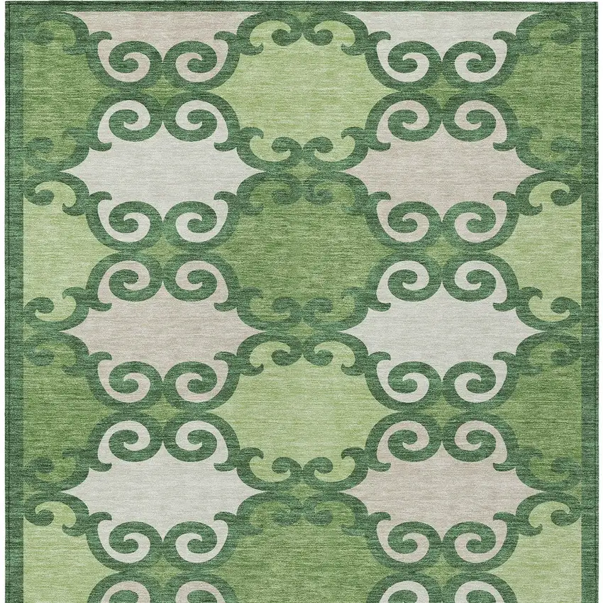 Green And Ivory Trellis Washable Indoor Outdoor Area Rug Photo 6
