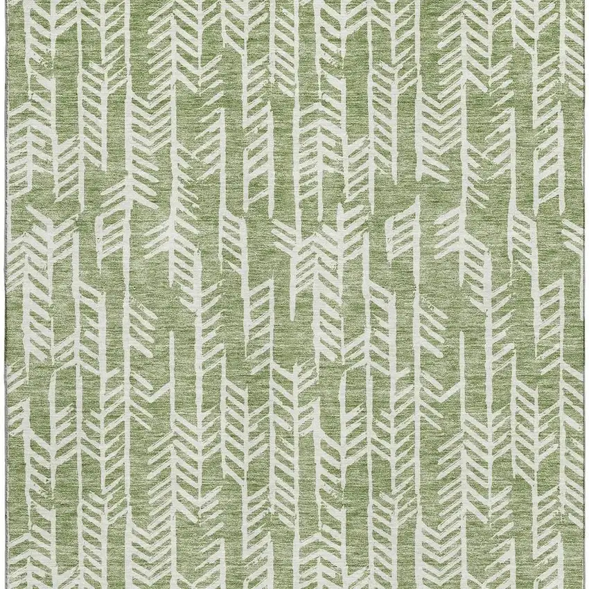 Green And Ivory Tribal Washable Area Rug With UV Protection Photo 4