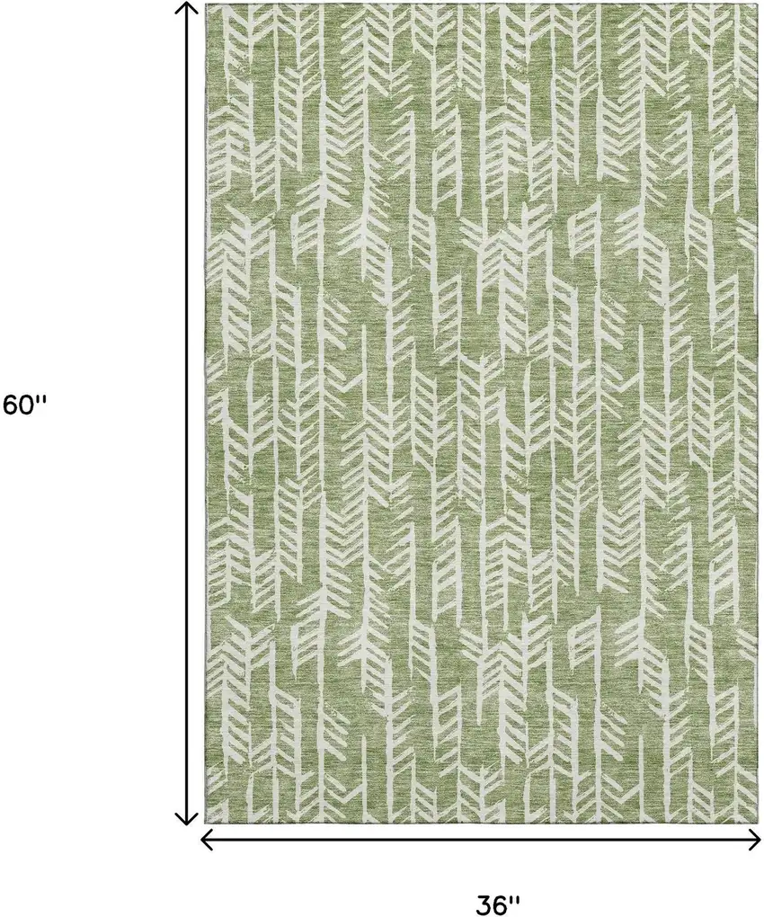 Green And Ivory Tribal Washable Area Rug With UV Protection Photo 3