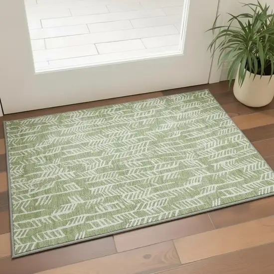 Green And Ivory Tribal Washable Area Rug With UV Protection Photo 2