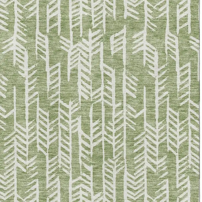 Green And Ivory Tribal Washable Area Rug With UV Protection Photo 3