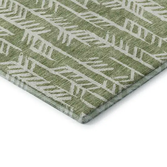 Green And Ivory Tribal Washable Area Rug With UV Protection Photo 8