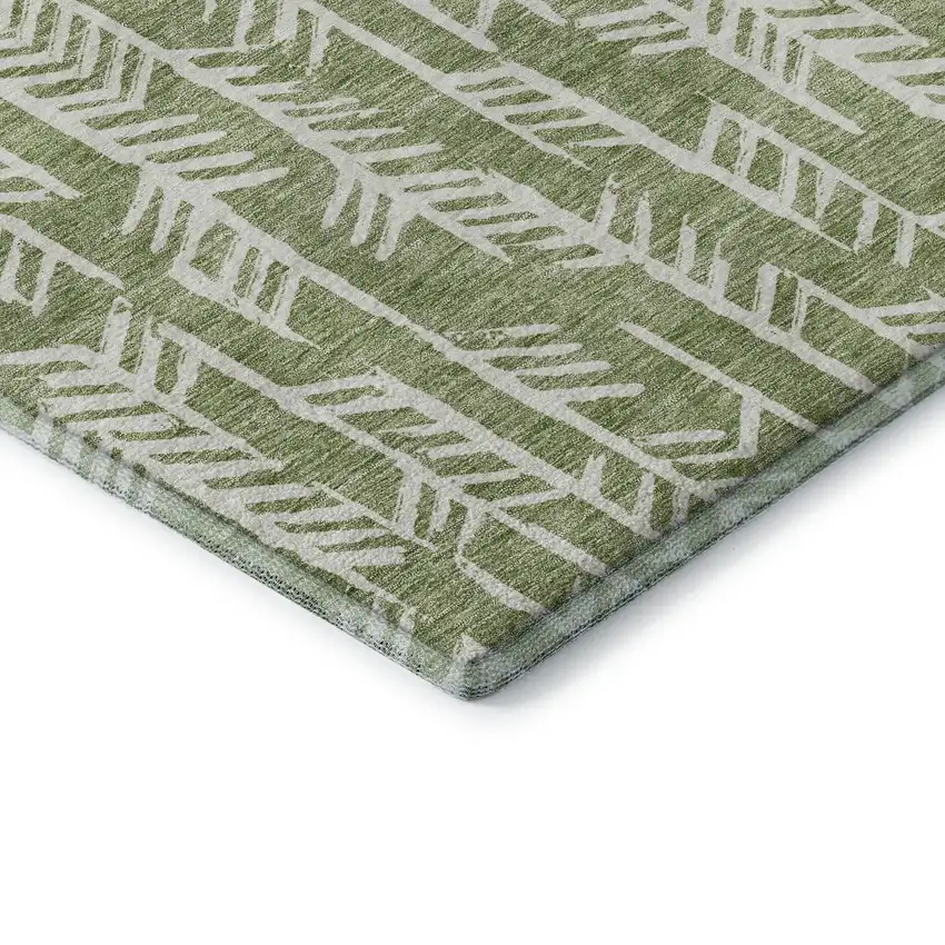 Green And Ivory Tribal Washable Area Rug With UV Protection Photo 8