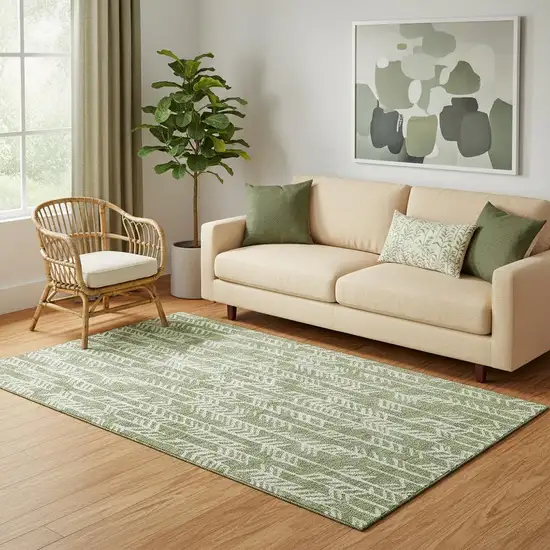 Green And Ivory Tribal Washable Area Rug With UV Protection Photo 1