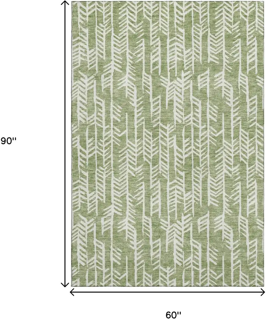Green And Ivory Tribal Washable Area Rug With UV Protection Photo 3