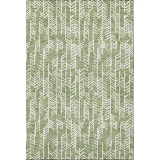 Green And Ivory Tribal Washable Area Rug With UV Protection Photo 4