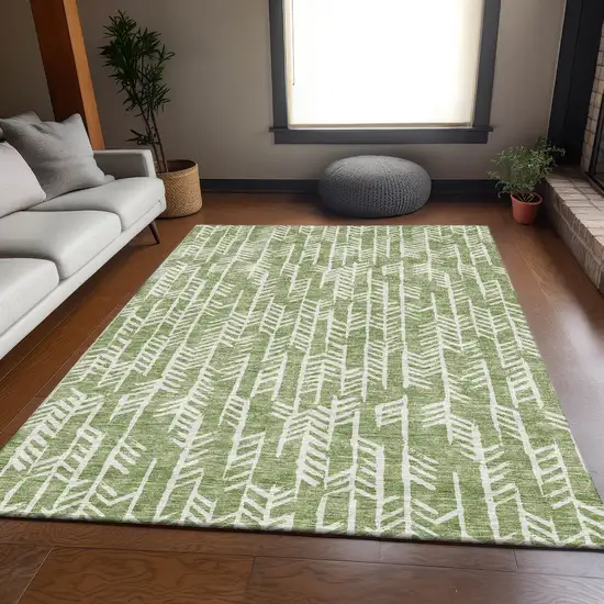 Green And Ivory Tribal Washable Area Rug With UV Protection Photo 6