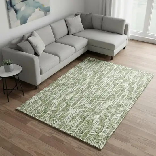 Green And Ivory Tribal Washable Area Rug With UV Protection Photo 2