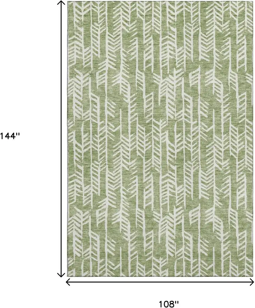 Green And Ivory Tribal Washable Area Rug With UV Protection Photo 3