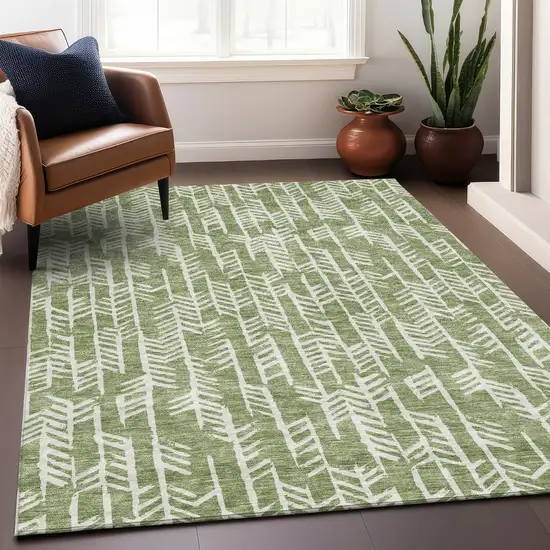 Green And Ivory Tribal Washable Area Rug With UV Protection Photo 5