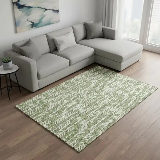 Green And Ivory Tribal Washable Area Rug With UV Protection Photo 2