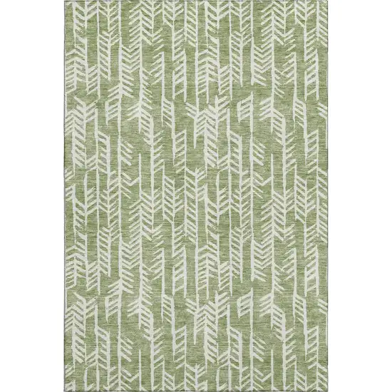Green And Ivory Tribal Washable Area Rug With UV Protection Photo 1