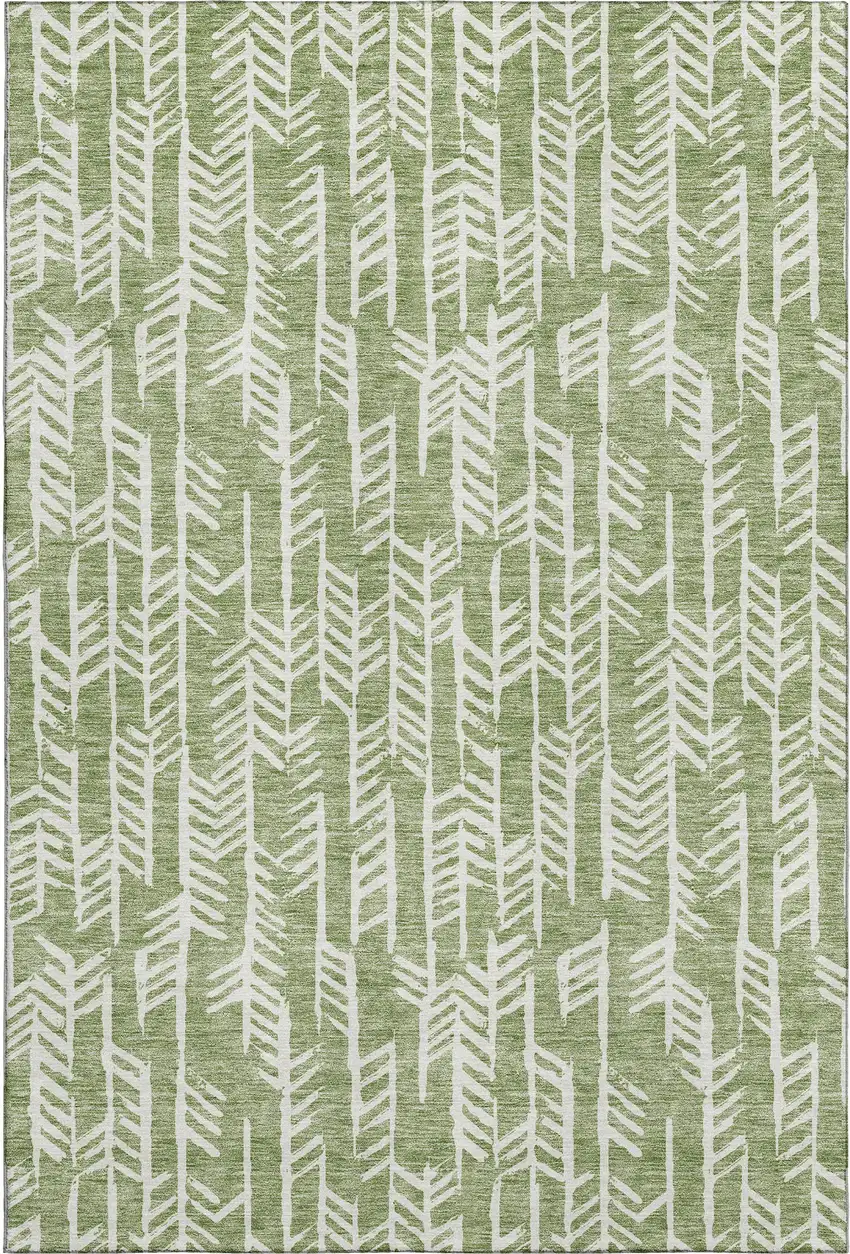 Green And Ivory Tribal Washable Area Rug With UV Protection Photo 1