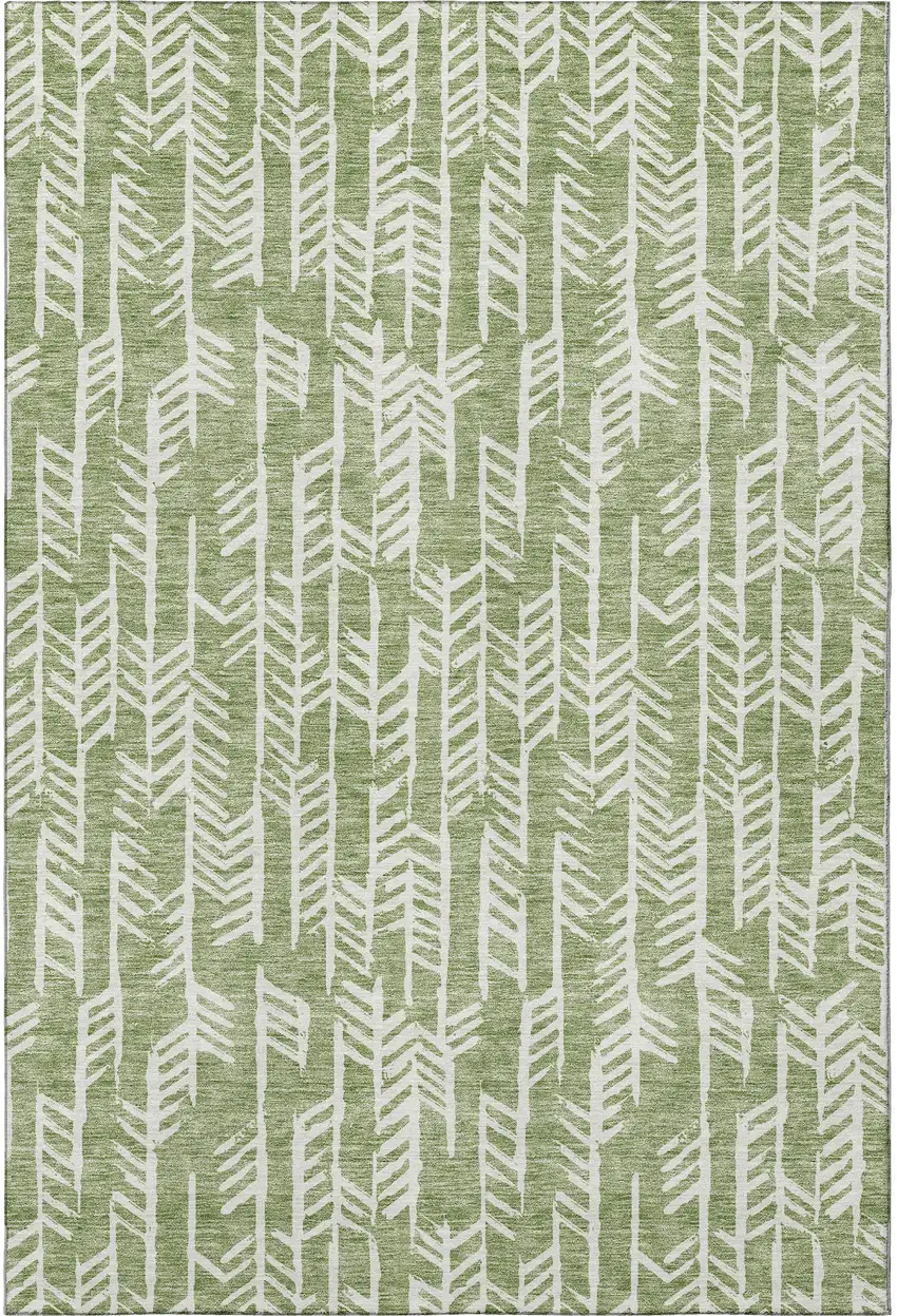 Green And Ivory Tribal Washable Area Rug With UV Protection Photo 4
