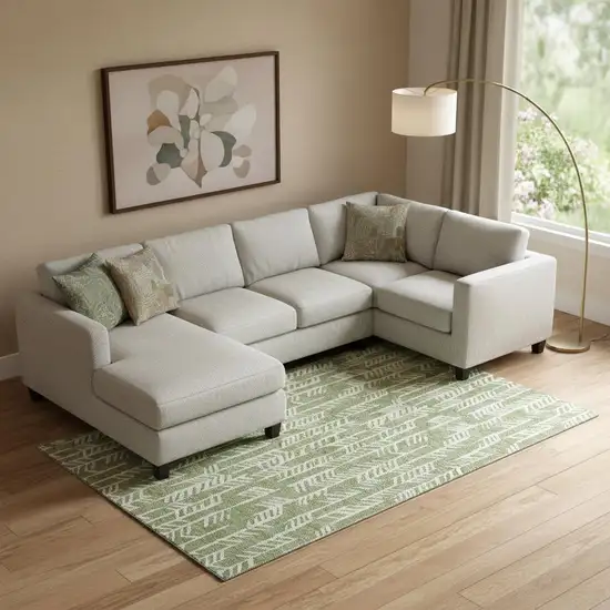 Green And Ivory Tribal Washable Area Rug With UV Protection Photo 1