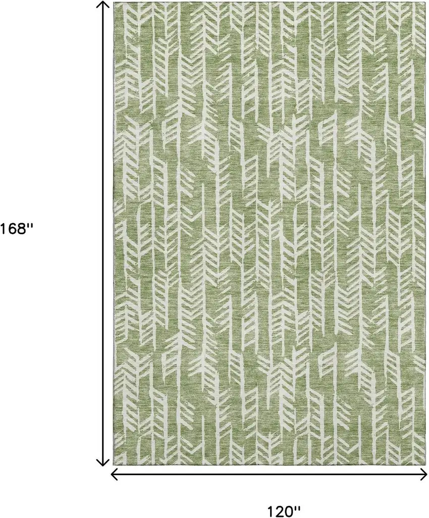 Green And Ivory Tribal Washable Area Rug With UV Protection Photo 3