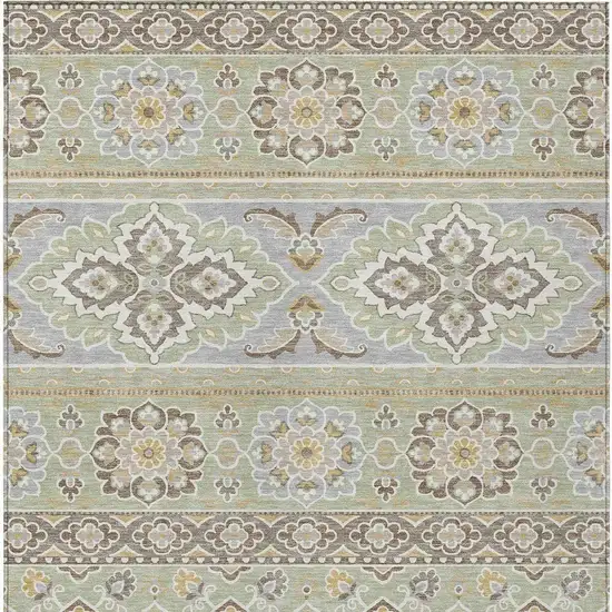 Green And Ivory Tribal Washable Indoor Outdoor Area Rug Photo 3