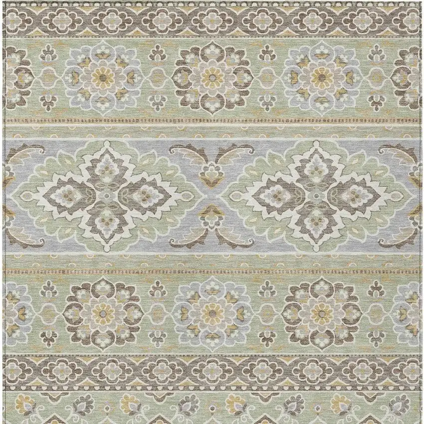 Green And Ivory Tribal Washable Indoor Outdoor Area Rug Photo 3
