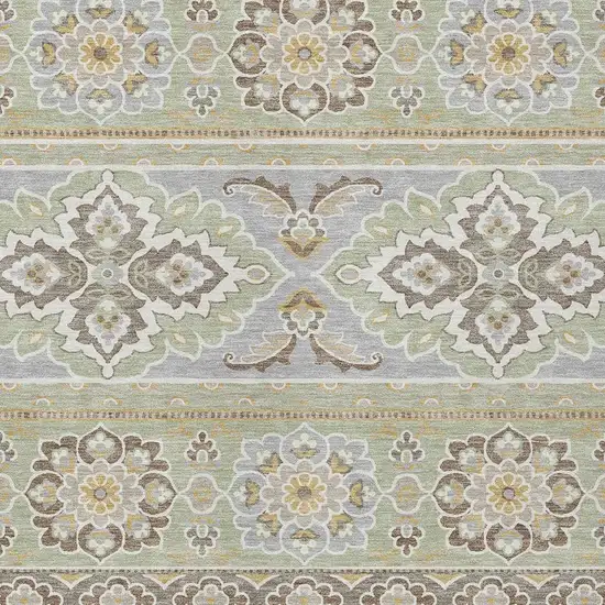 Green And Ivory Tribal Washable Indoor Outdoor Area Rug Photo 5