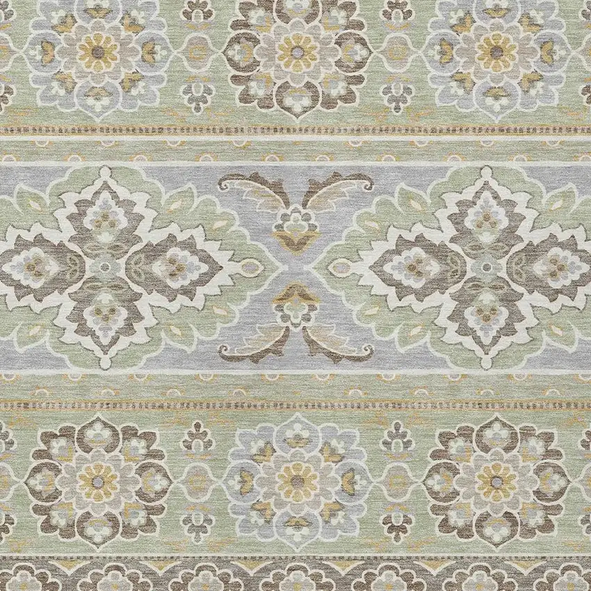 Green And Ivory Tribal Washable Indoor Outdoor Area Rug Photo 5