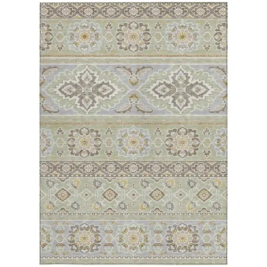 Green And Ivory Tribal Washable Indoor Outdoor Area Rug Photo 4