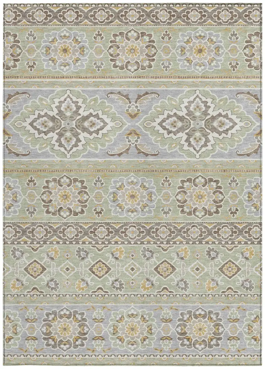 Green And Ivory Tribal Washable Indoor Outdoor Area Rug Photo 4