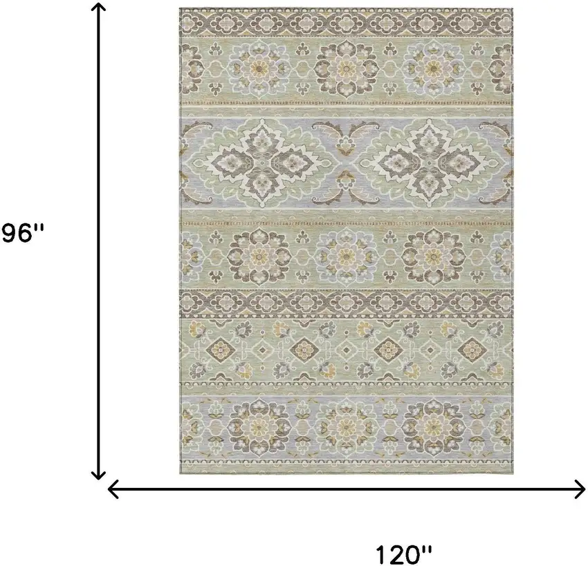 Green And Ivory Tribal Washable Indoor Outdoor Area Rug Photo 9