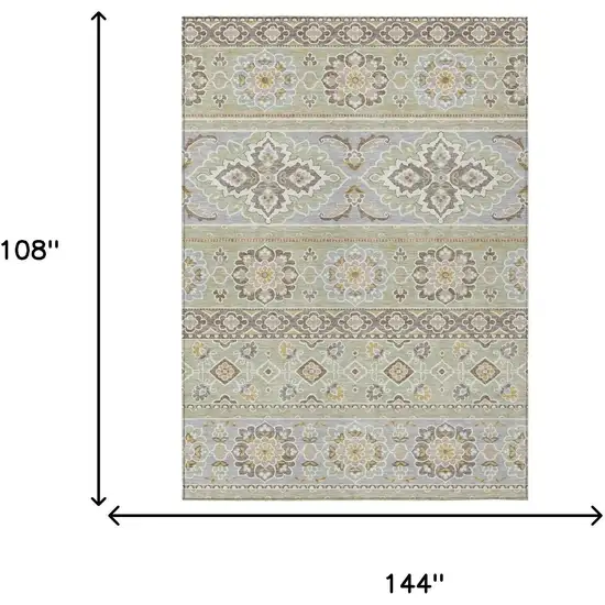 Green And Ivory Tribal Washable Indoor Outdoor Area Rug Photo 8
