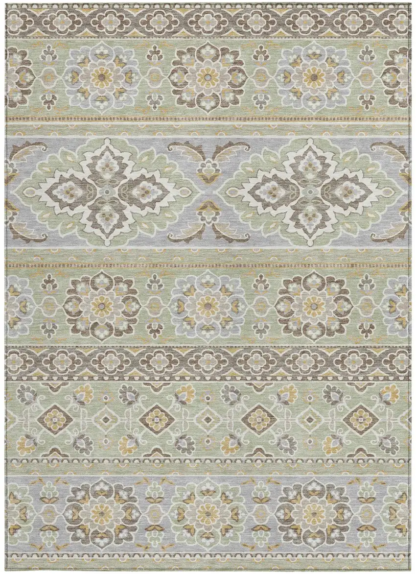 Green And Ivory Tribal Washable Indoor Outdoor Area Rug Photo 3