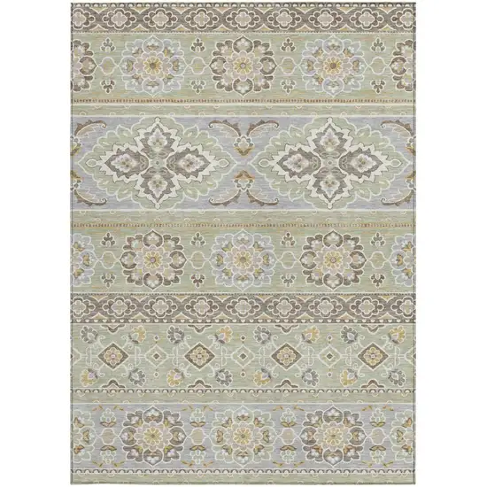 Green And Ivory Tribal Washable Indoor Outdoor Area Rug Photo 3