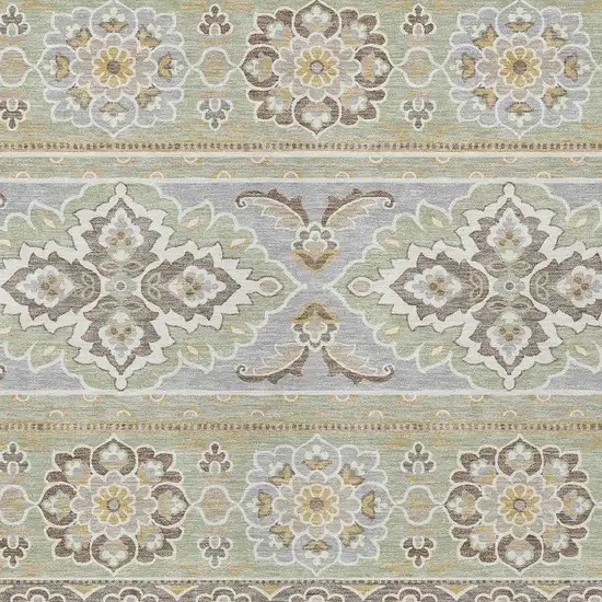 Green And Ivory Tribal Washable Indoor Outdoor Area Rug Photo 5
