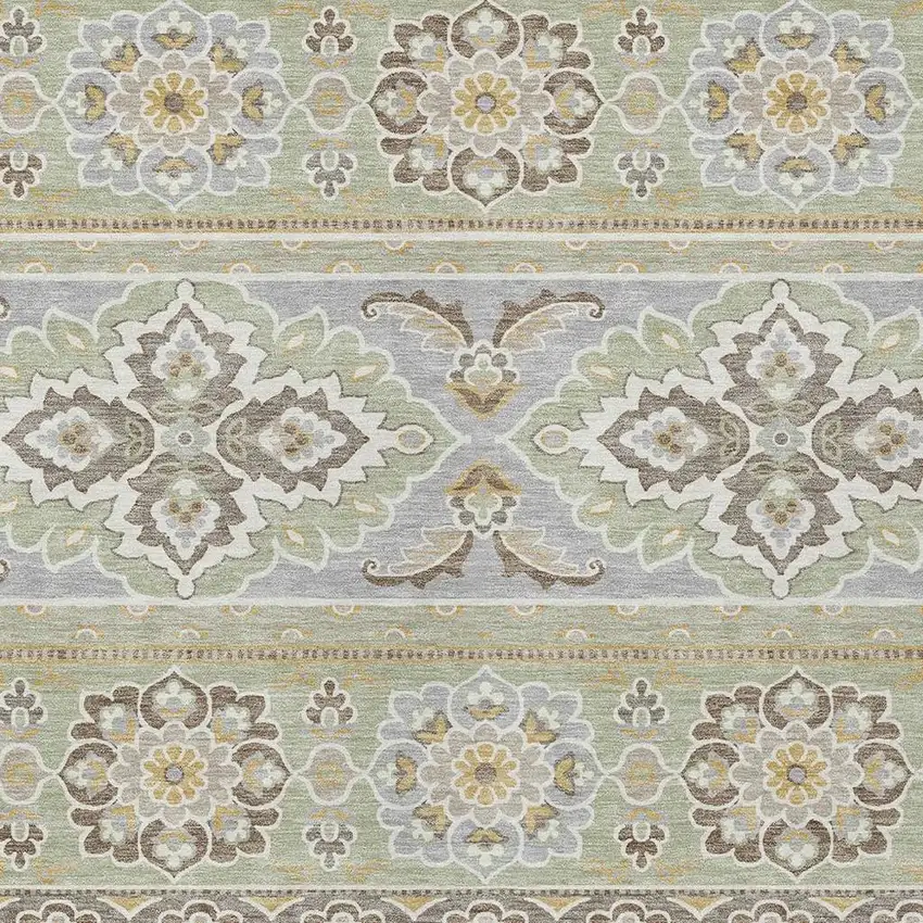 Green And Ivory Tribal Washable Indoor Outdoor Area Rug Photo 5