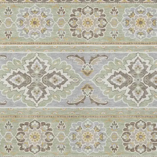 Green And Ivory Tribal Washable Indoor Outdoor Area Rug Photo 4