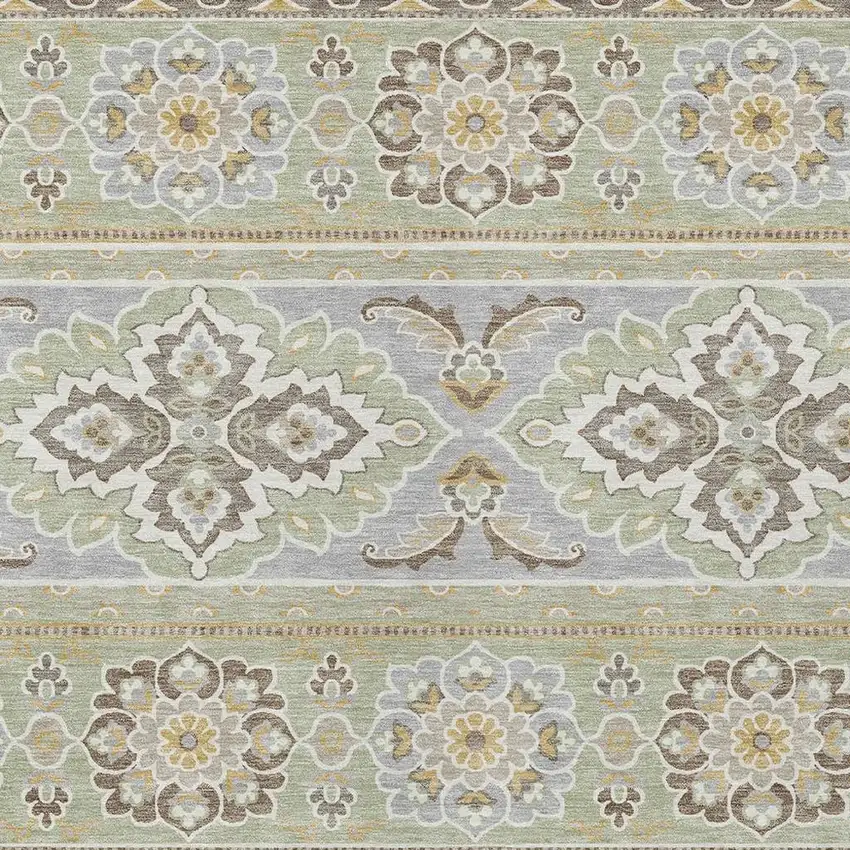 Green And Ivory Tribal Washable Indoor Outdoor Area Rug Photo 4