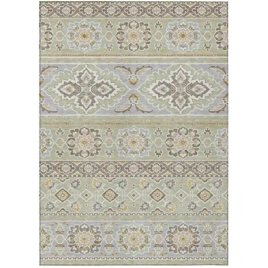 Green And Ivory Tribal Washable Indoor Outdoor Area Rug Photo 2