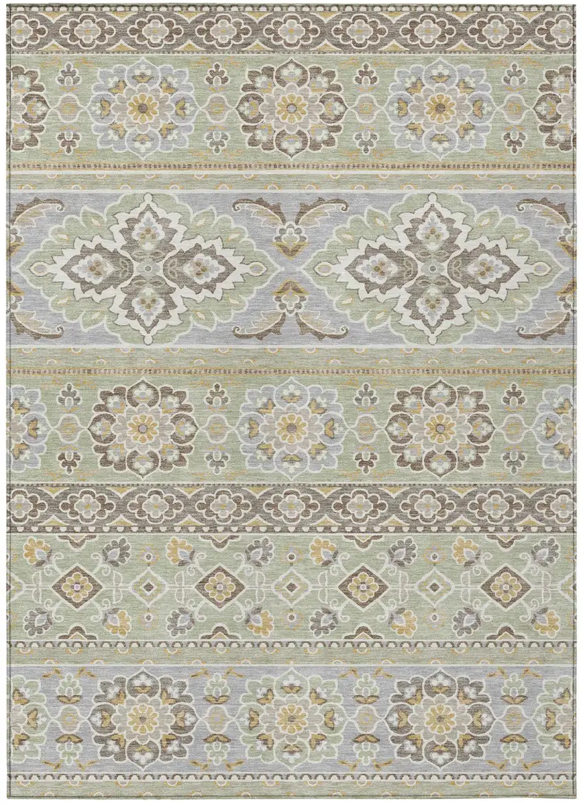 Green And Ivory Tribal Washable Indoor Outdoor Area Rug Photo 2