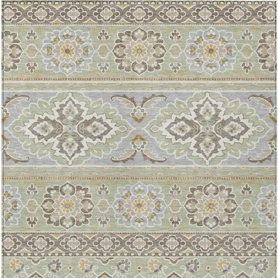 Green And Ivory Tribal Washable Indoor Outdoor Area Rug Photo 6