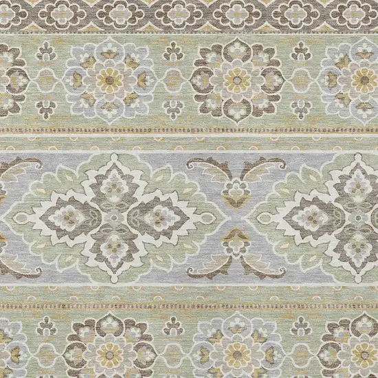 Green And Ivory Tribal Washable Indoor Outdoor Area Rug Photo 3