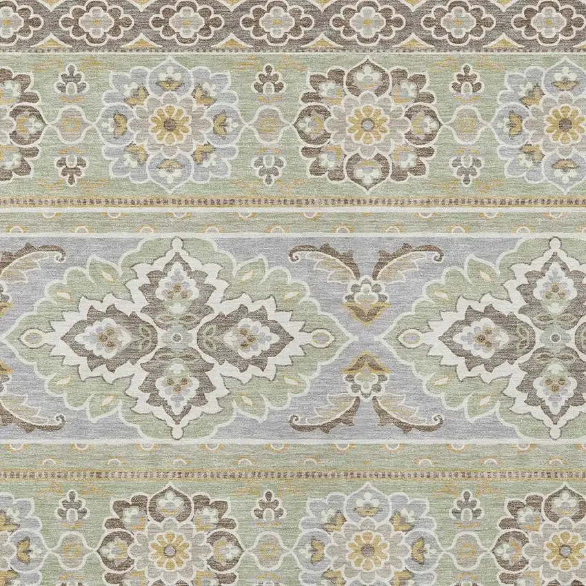 Green And Ivory Tribal Washable Indoor Outdoor Area Rug Photo 3