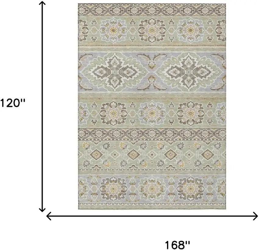 Green And Ivory Tribal Washable Indoor Outdoor Area Rug Photo 9