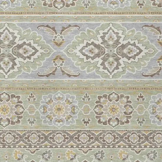 Green And Ivory Tribal Washable Indoor Outdoor Area Rug Photo 5