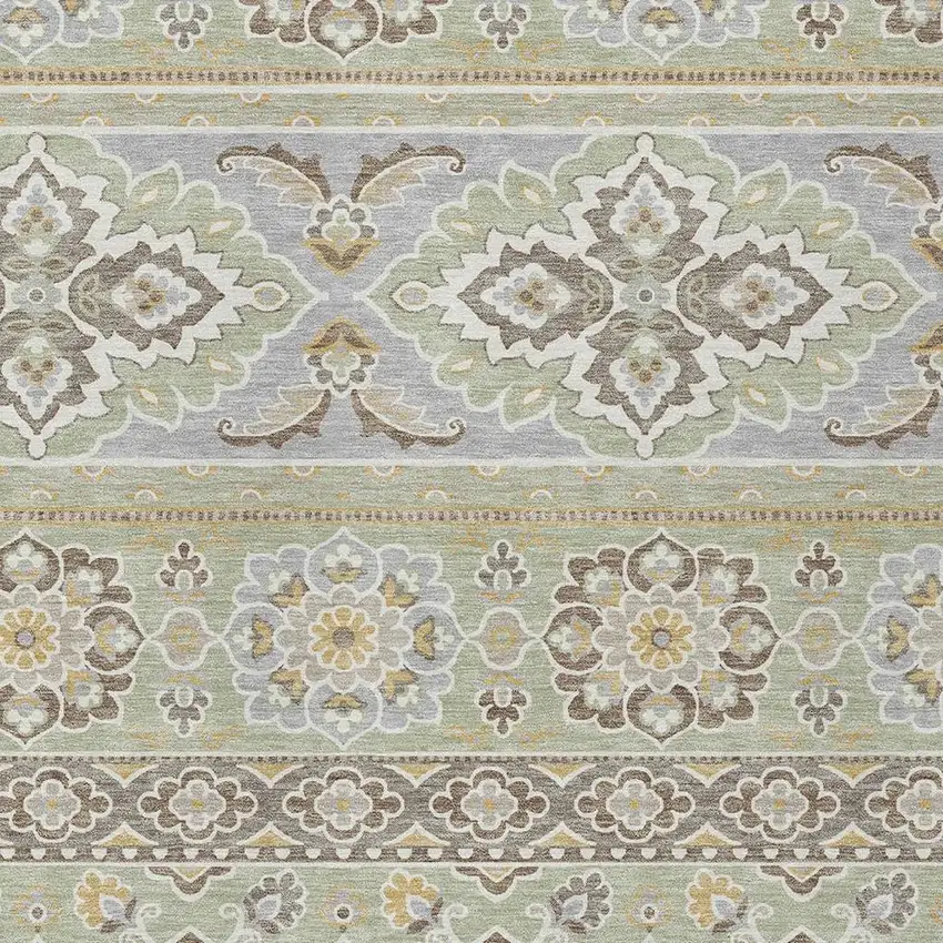 Green And Ivory Tribal Washable Indoor Outdoor Area Rug Photo 5