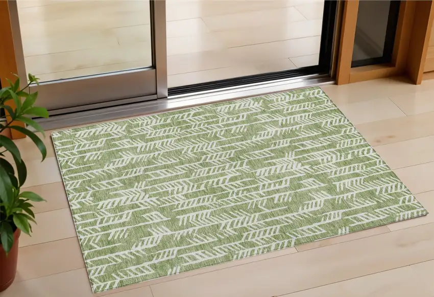 Green And Ivory Tribal Washable Indoor Outdoor Area Rug Photo 1