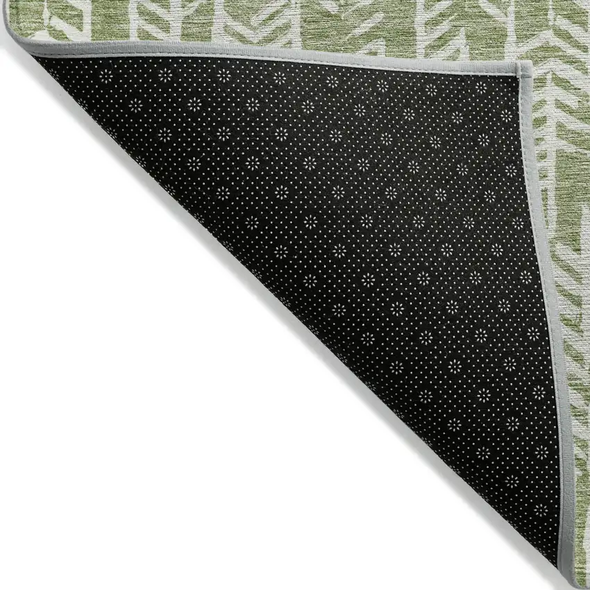 Green And Ivory Tribal Washable Indoor Outdoor Area Rug Photo 4