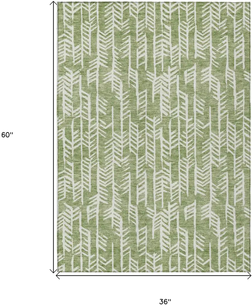 Green And Ivory Tribal Washable Indoor Outdoor Area Rug Photo 3