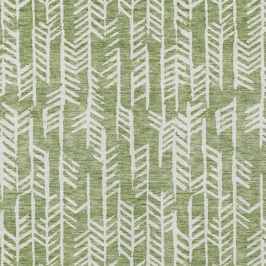 Green And Ivory Tribal Washable Indoor Outdoor Area Rug Photo 6