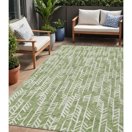 Green And Ivory Tribal Washable Indoor Outdoor Area Rug Photo 1