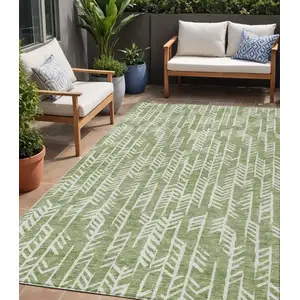 Photo of Green And Ivory Tribal Washable Indoor Outdoor Area Rug